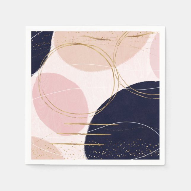 Serviette En Papier Gravure et cercles d'or moderne Design rose minima (Devant)