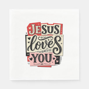 Serviette En Papier Gravure Vintage Jésus Vous Aime Typographie Chréti