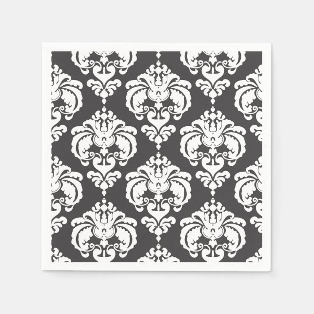 Serviette En Papier Gray & blanc Damask Chic Motif Elegant Party (Devant)