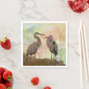 Serviette En Papier Great Blue Heron Pair Art numérique Cocktail Napki