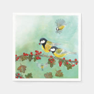 Serviette En Papier Great Tit Birds & Hawthorn Red Berries