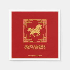 Serviette En Papier Greek Ornament Frame Golden Horse Pattern Red 