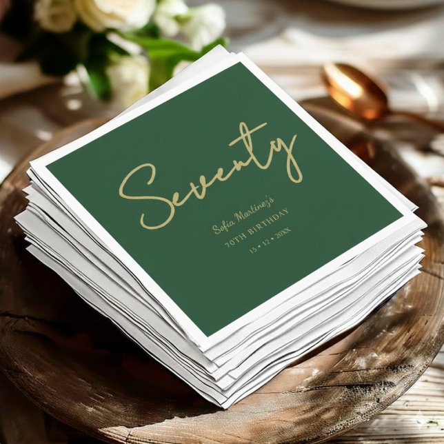 Serviette En Papier Green And Gold Seventy Birthday Party Napkins (Créateur téléchargé)