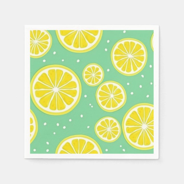 Serviette En Papier Green and Yellow Lemon Slice Pattern (Devant)
