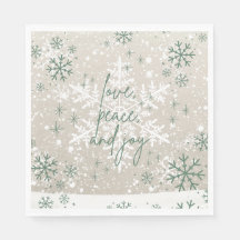Green Beige Snowflakes Love Peace Joy Holiday