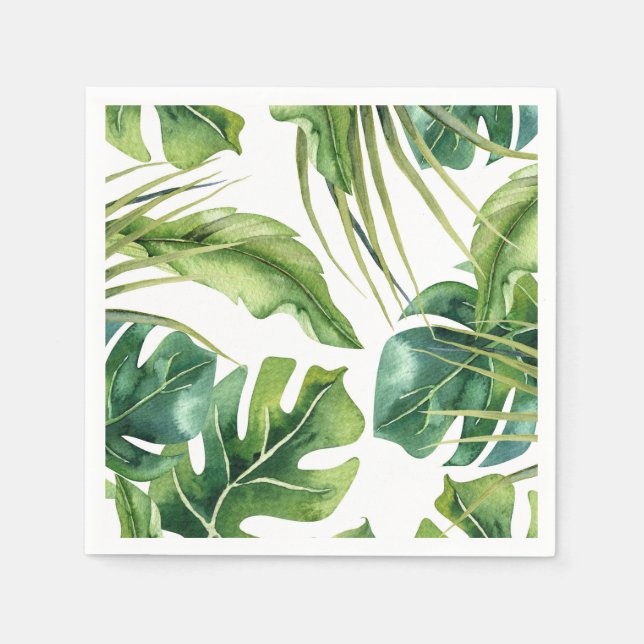 Serviette En Papier Green Elegant Tropical Summer Palm Feuille Mariage (Devant)