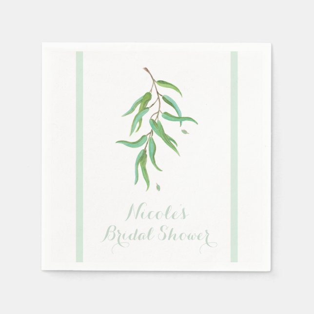 Serviette En Papier Green Eucalyptus Botanique Feuille Rustique Mariag (Devant)