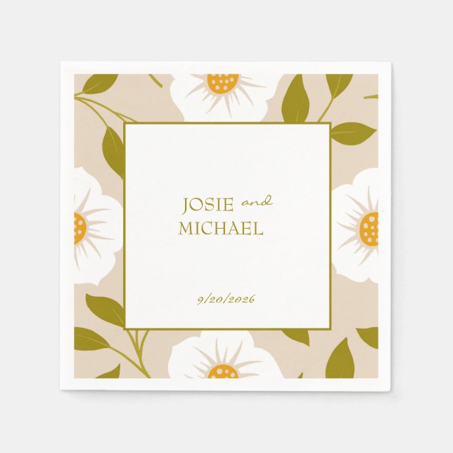 Serviette En Papier Green Floral Boho WeddingPaper Napkin (Devant)