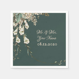Serviette En Papier Green Floral Garland Script Mariage élégant