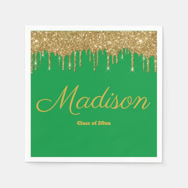 Serviette En Papier Green & Gold Graduation Party Classe de 2024 Papie (Devant)