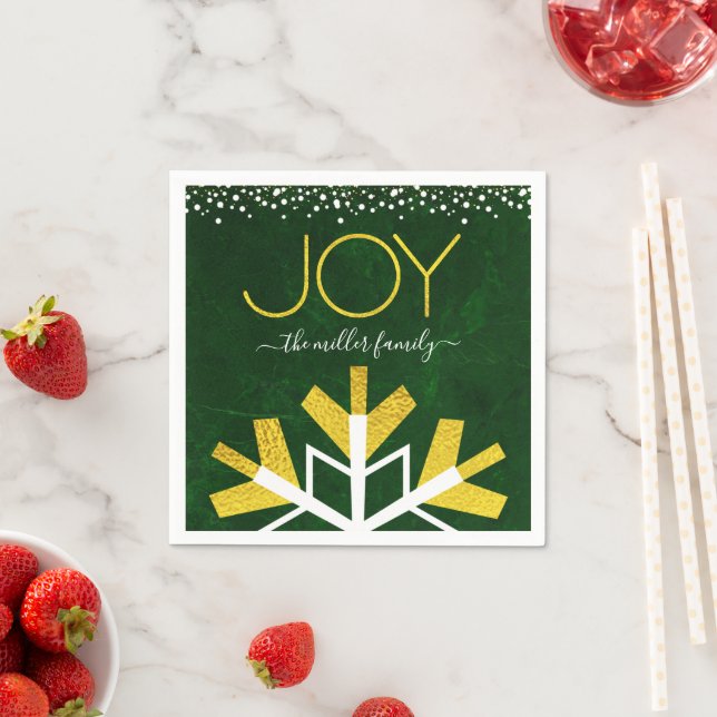 Serviette En Papier Green Gold Holiday Snowflake Joie Typographie mode (En situation)
