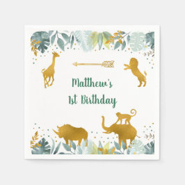 Serviette En Papier Green Gold Safari animal Anniversaire
