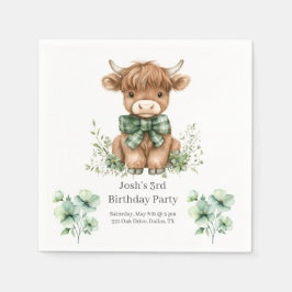 Serviette En Papier Green Highland Cow fête d'anniversaire