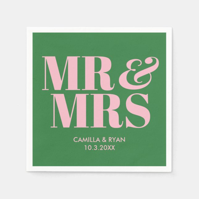 Serviette En Papier Green M & Mme Mariage personnalisé serviettes (Devant)