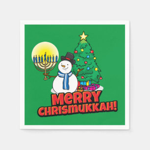 Serviette En Papier Green Merry Chrismukkah avec Snowman et Menorah