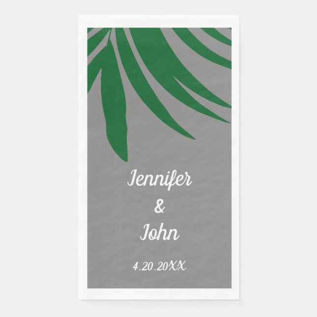 Serviette En Papier Green Palm Feuille Grey Tropical Beach Mariage (Devant)