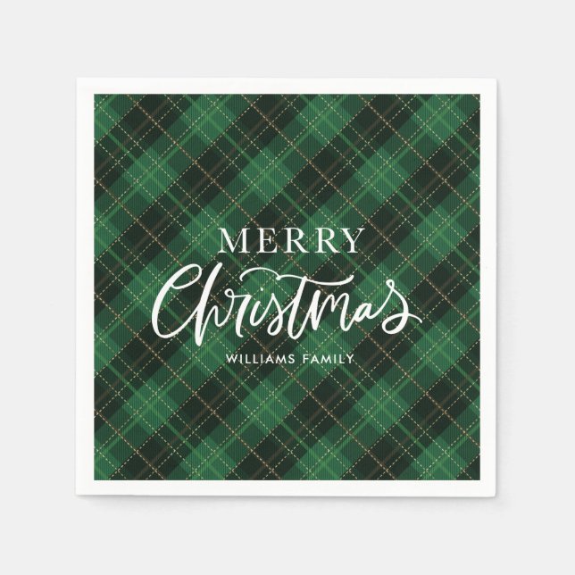 Serviette En Papier Green Plaid Joyeux Noël Festive (Devant)