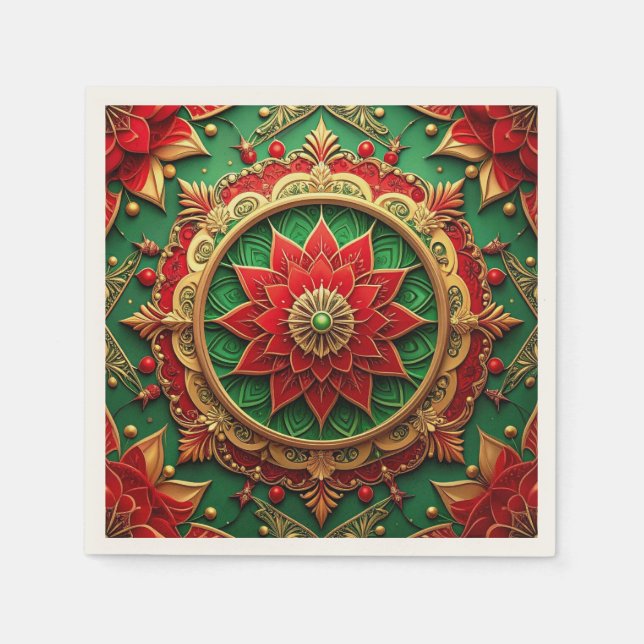 Serviette En Papier Green Red Decorative Holiday Napkin (Devant)