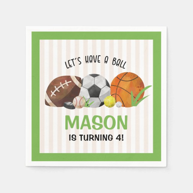Serviette En Papier Green Sports Football Basketball fête d'anniversai (Devant)