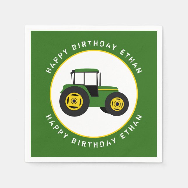 Serviette En Papier Green Tractor Anniversaire Personnalisé (Devant)