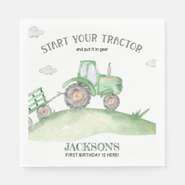 Serviette En Papier Green Tractor birthday napkins (Devant)