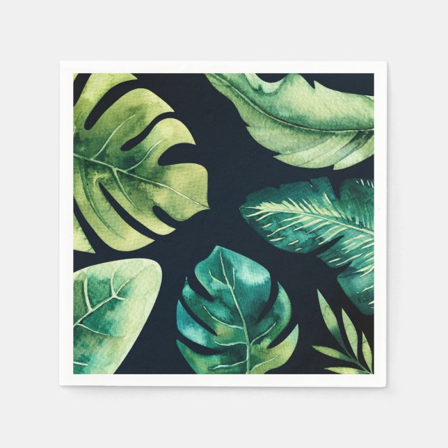 Serviette En Papier Green Tropical Feuille Black Soirée de mariage élé (Devant)
