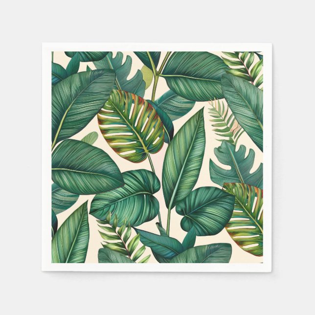 Serviette En Papier Green & Turquoise Palm Monstera Tropical Feuille M (Devant)