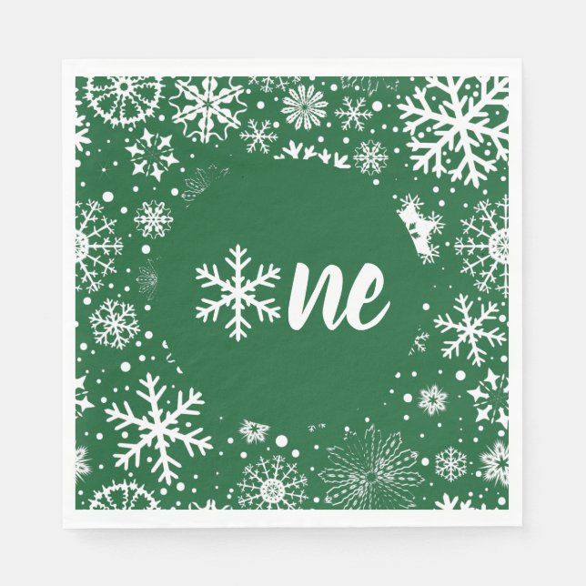 Serviette En Papier Green Winter Premier Anniversaire Flocon de neige  (Devant)