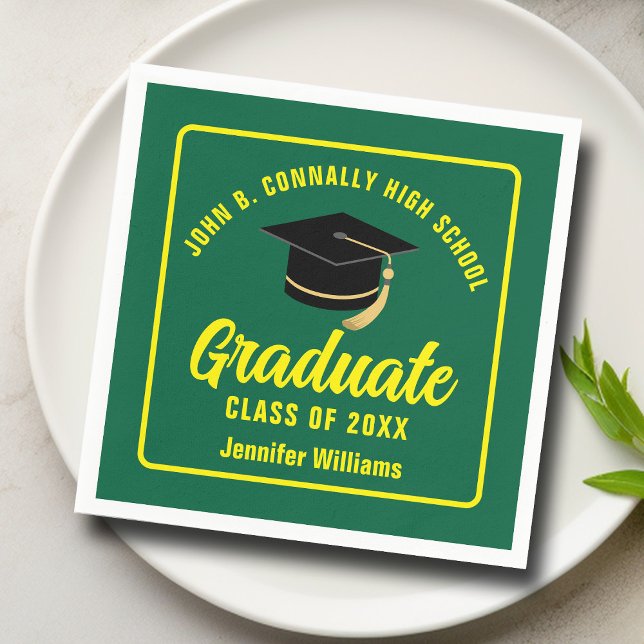 Serviette En Papier Green Yellow Graduate Custom 2025 Graduation Party (Créateur téléchargé)