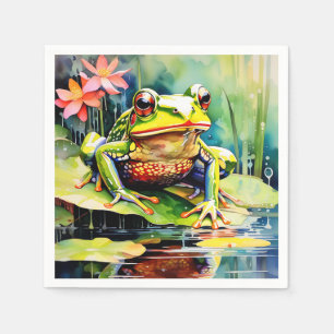 Serviette En Papier Grenouille aquarelle vive