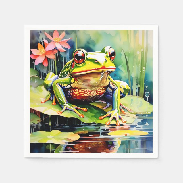 Serviette En Papier Grenouille aquarelle vive (Devant)