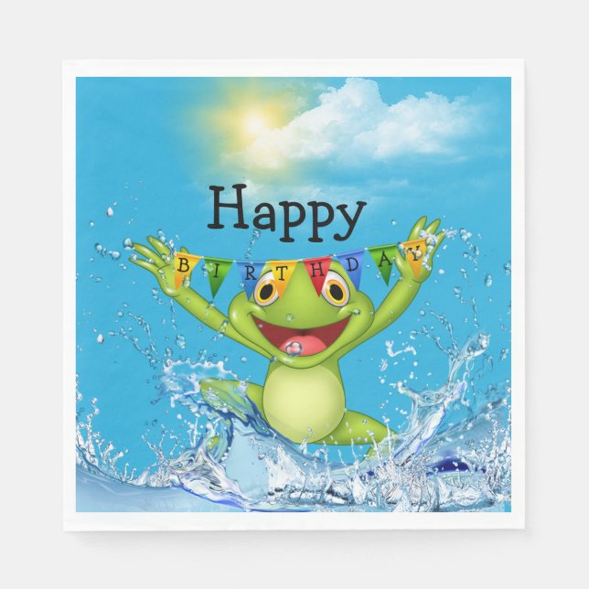 Serviette En Papier Grenouille d'anniversaire qui saute hors de l'eau (Devant)