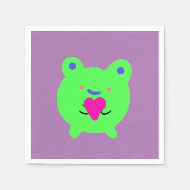 Serviette En Papier Grenouille douce au coeur (Devant)