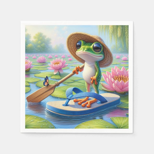 Serviette En Papier Grenouille flottant sur un tonneau (Devant)