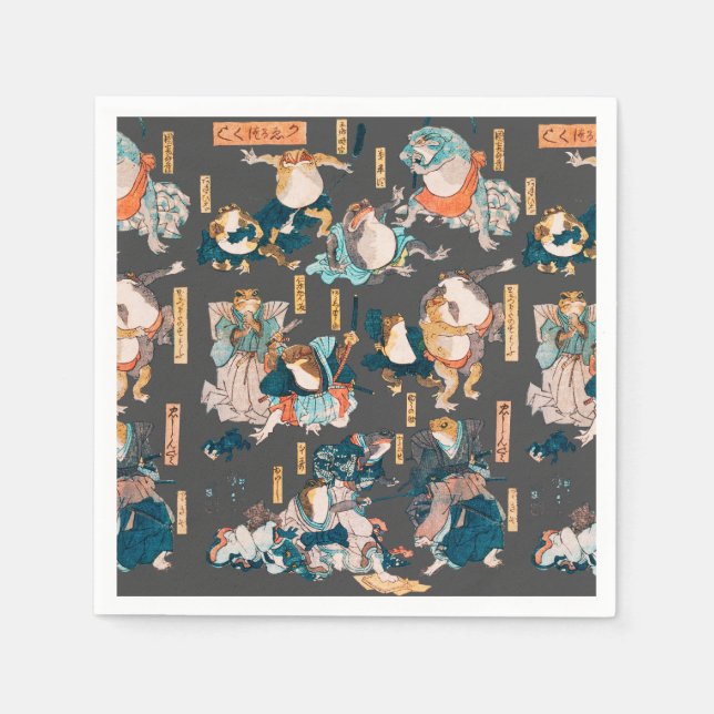 Serviette En Papier Grenouille japonaise ukiyo-e Froggies (Devant)