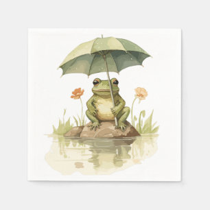 Serviette En Papier Grenouille mignonne avec un parapluie au lac