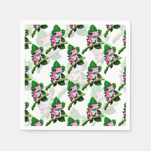 Serviette En Papier Grenouille Rose Sur La Feuille Verte Motif Design