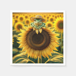 Serviette En Papier Grenouille sur un tournesol jaune