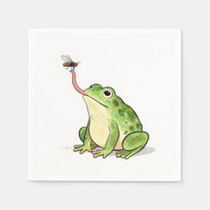 Serviette En Papier Grenouille verte attrapant une mouche