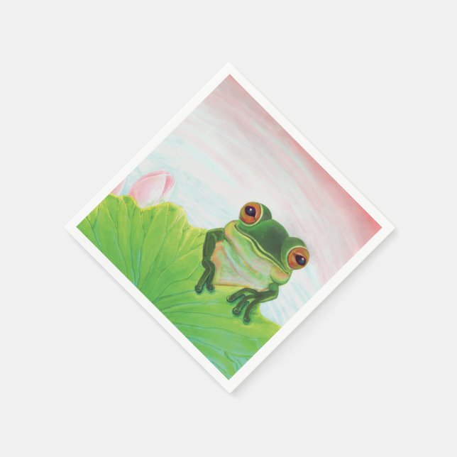 Serviette En Papier Grenouille verte Se détendre dans l'étang (Coin)