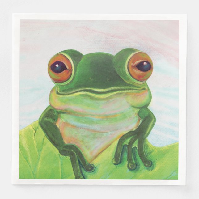 Serviette En Papier Grenouille verte Se détendre dans l'étang (Devant)