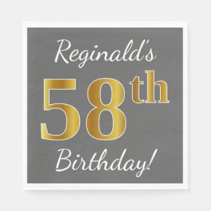 Serviette En Papier Grey, Faux Gold 58e anniversaire + Nom personnalis