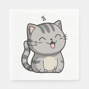 Serviette En Papier Grey Tabby Kawaii Chat souriant