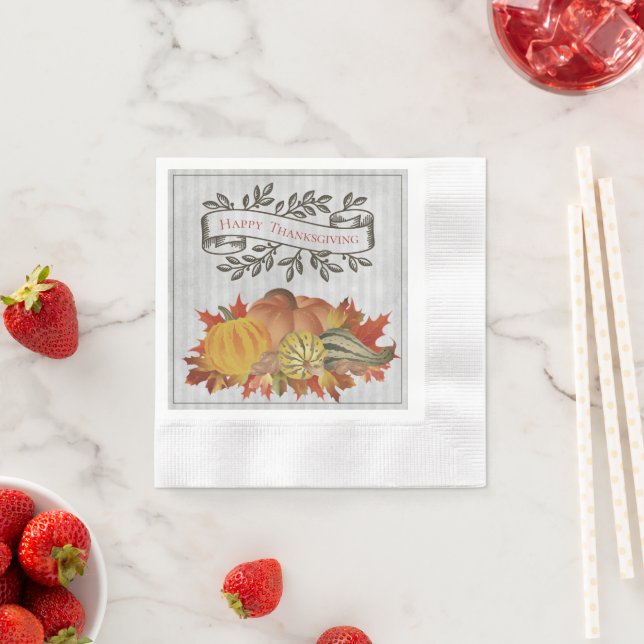 Serviette En Papier Grey Thanksgiving Citrouilles et Squash (En situation)