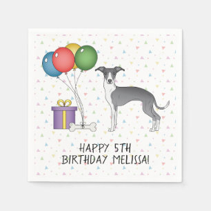 Serviette En Papier Greyhound Italien Bleu Et Blanc - Joyeux anniversa
