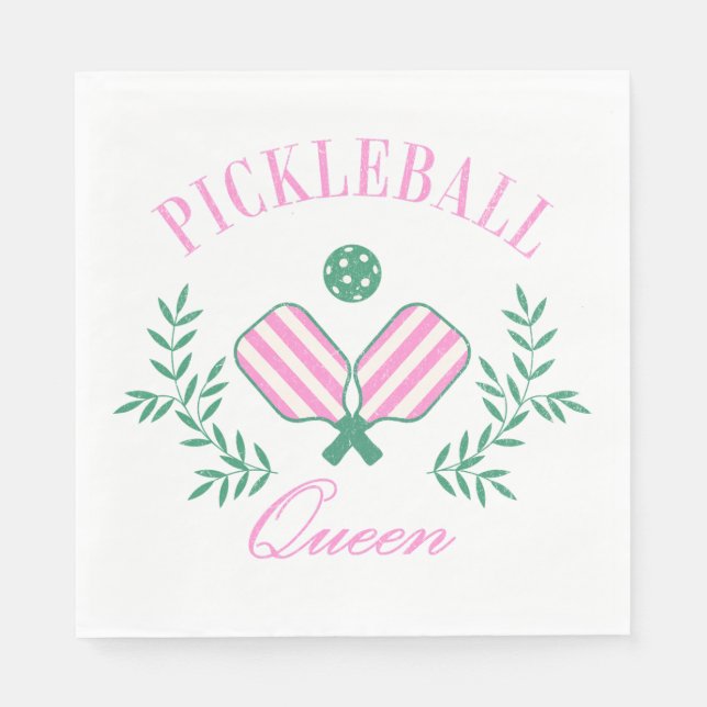 Serviette En Papier Grille rose et blanche | Pickleball Queen (Devant)