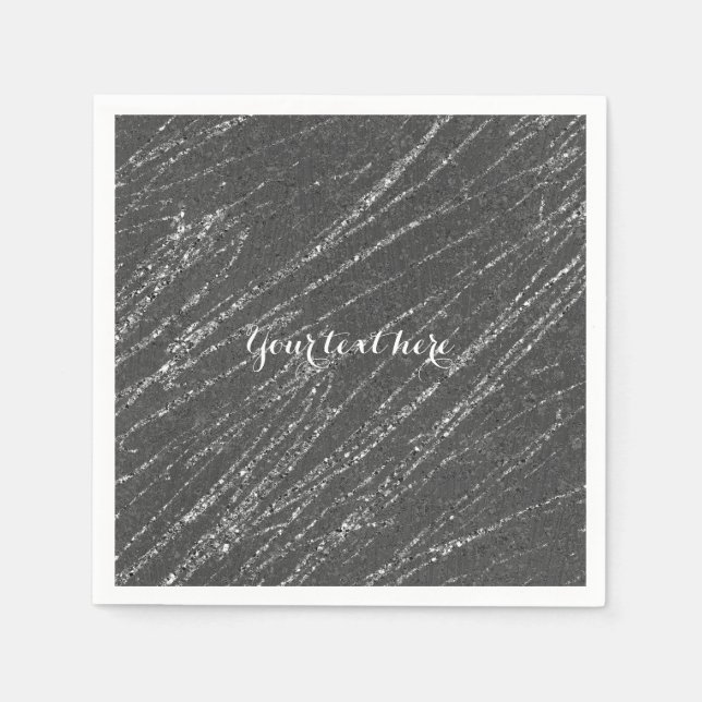 Serviette En Papier Gris & Argent Moderne Glam Marbre Frappe (Devant)
