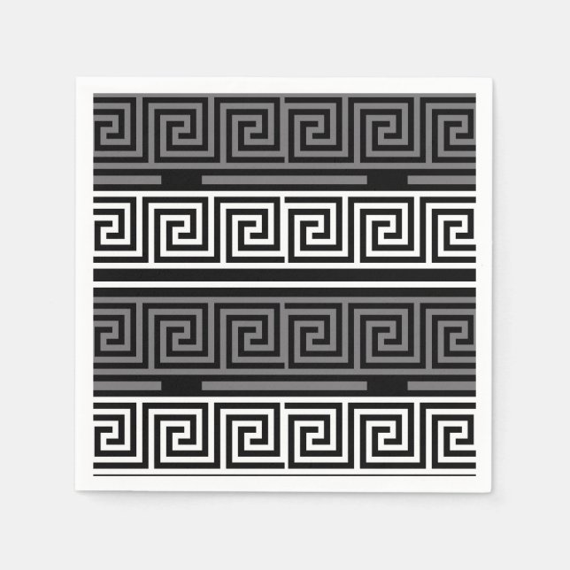 Serviette En Papier Gris Blanc Noir Clé grecque Fret Motif Design (Devant)