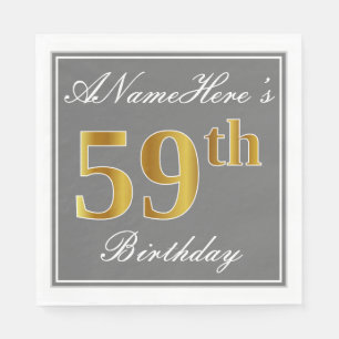 Serviette En Papier Gris élégant, anniversaire d'or de Faux