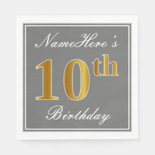 Serviette En Papier Gris élégant, anniversaire d'or de Faux 10ème ;